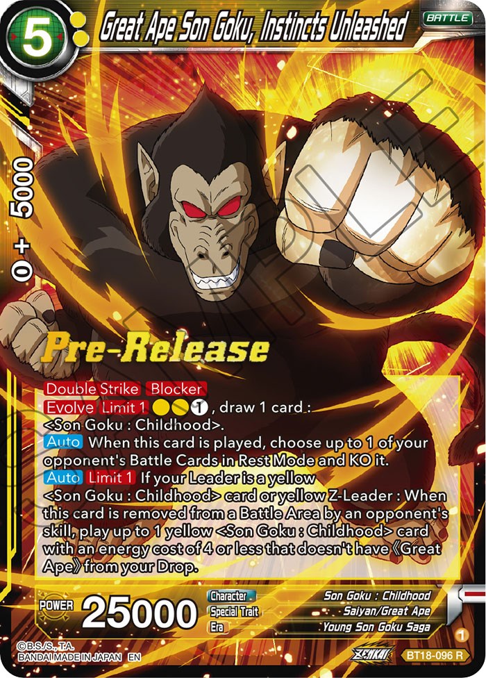 Great Ape Son Goku, Instincts Unleashed (BT18-096) [Dawn of the Z-Legends Prerelease Promos] | Mindsight Gaming
