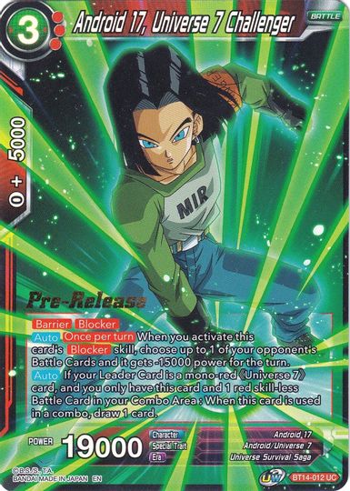 Android 17, Universe 7 Challenger (BT14-012) [Cross Spirits Prerelease Promos] | Mindsight Gaming