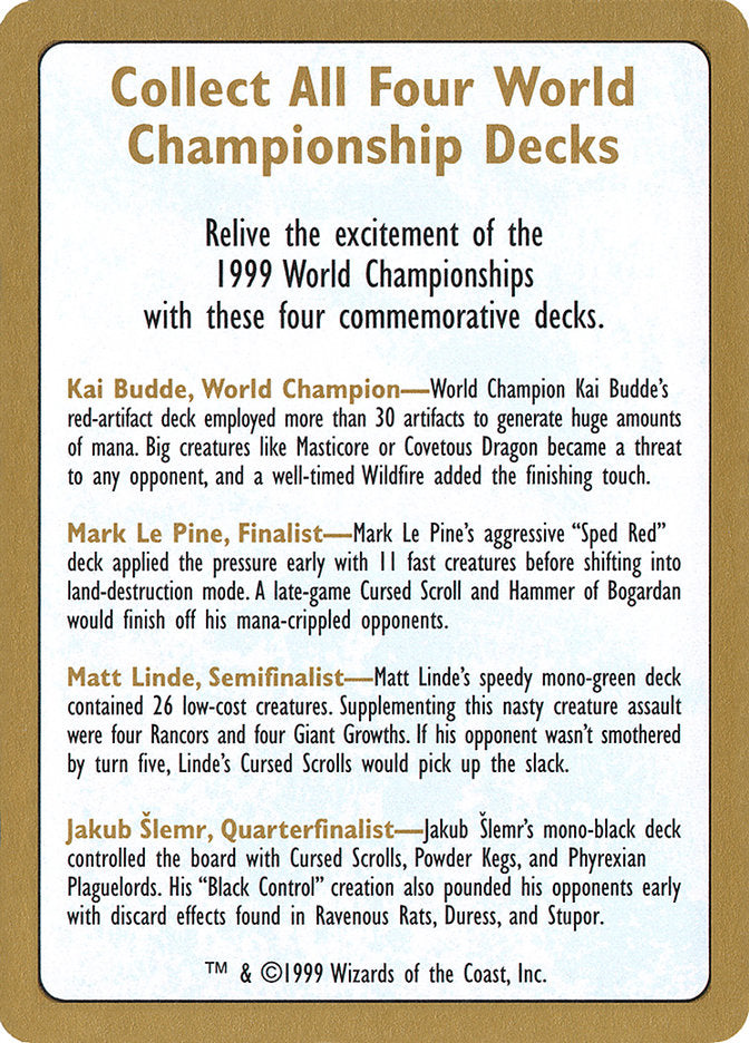1999 World Championships Ad [World Championship Decks 1999] | Mindsight Gaming