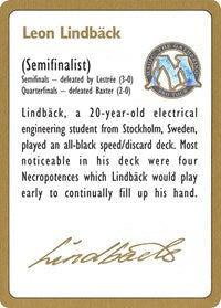 1996 Leon Lindback Biography Card [World Championship Decks] | Mindsight Gaming