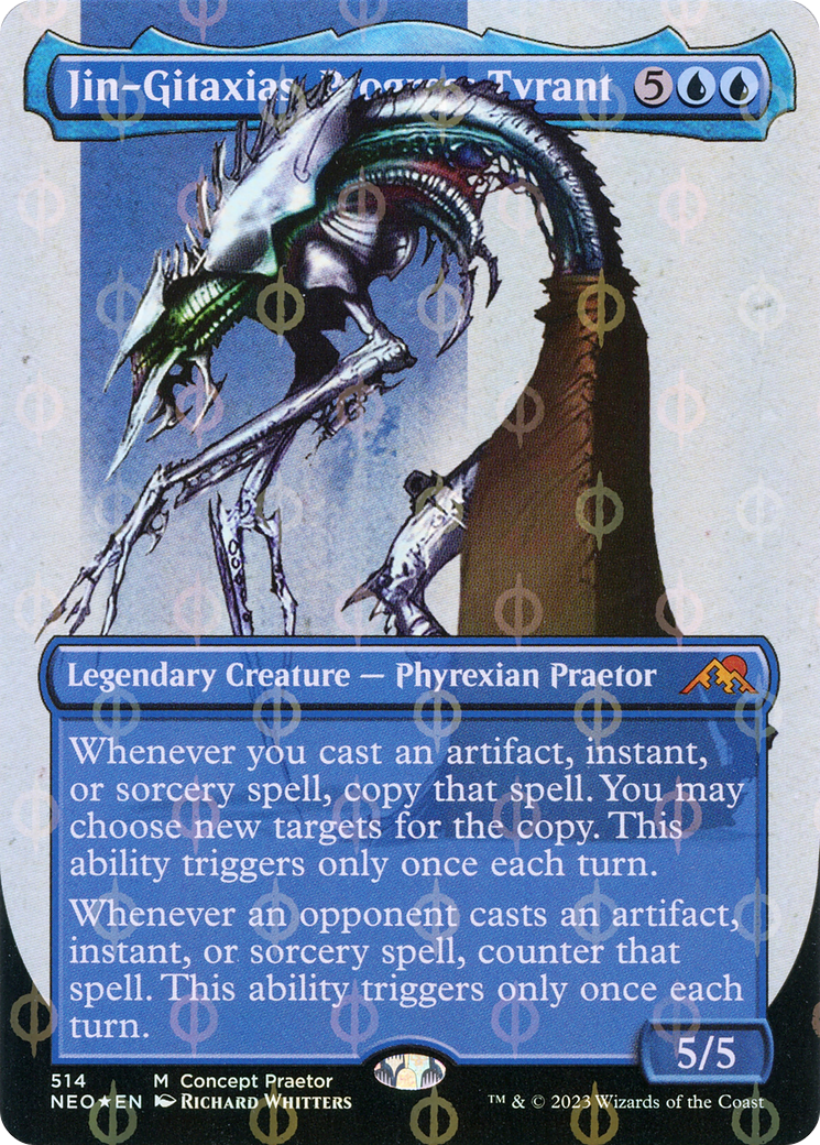Jin-Gitaxias, Progress Tyrant (Borderless Concept Praetors Step-and-Compleat Foil) [Phyrexia: All Will Be One] | Mindsight Gaming