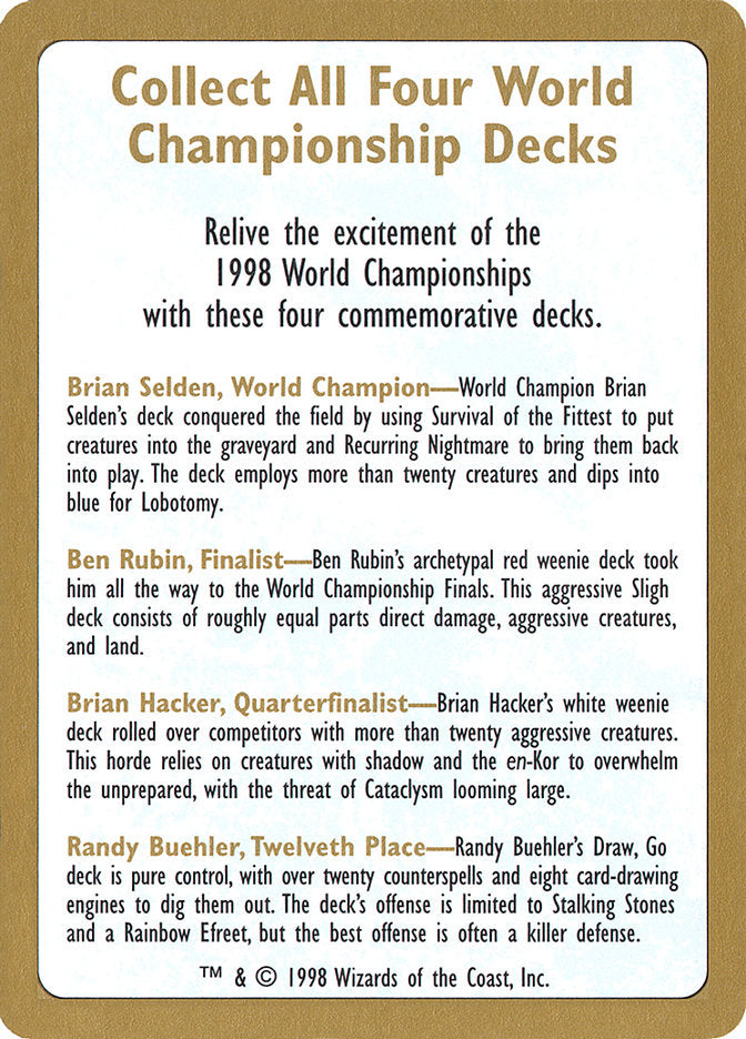 1998 World Championships Ad [World Championship Decks 1998] | Mindsight Gaming