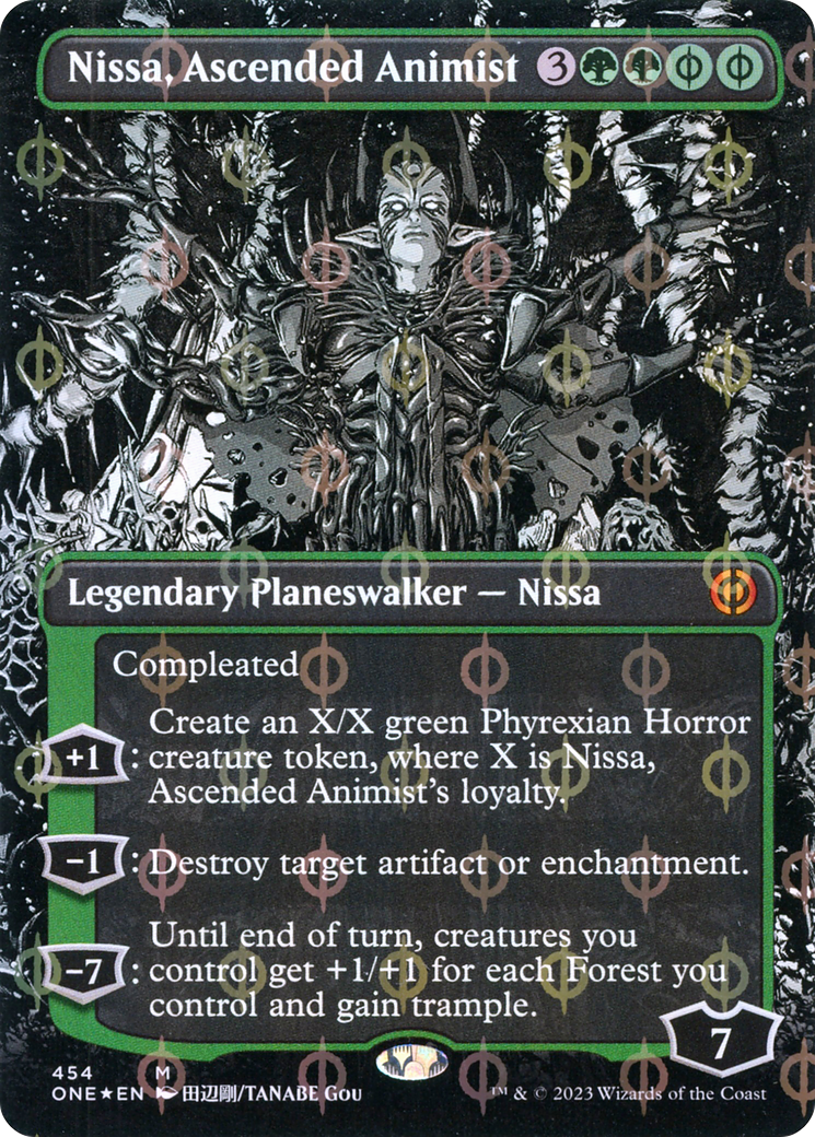 Nissa, Ascended Animist (Borderless Manga Step-and-Compleat Foil) [Phyrexia: All Will Be One] | Mindsight Gaming