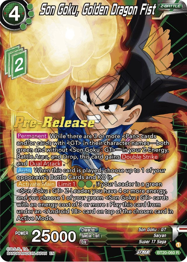 Son Goku, Golden Dragon Fist (BT20-060) [Power Absorbed Prerelease Promos] | Mindsight Gaming