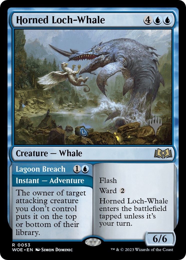Horned Loch-Whale // Lagoon Breach (Promo Pack) [Wilds of Eldraine Promos] | Mindsight Gaming