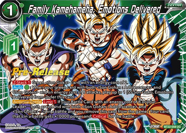 Family Kamehameha, Emotions Delivered (BT22-059) [Critical Blow Prerelease Promos] | Mindsight Gaming