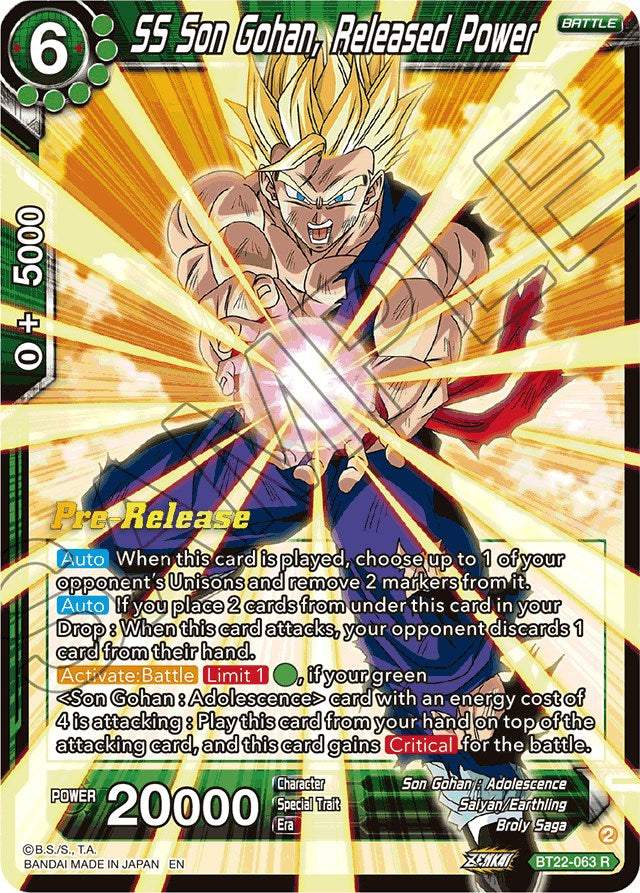 SS Son Gohan, Released Power (BT22-063) [Critical Blow Prerelease Promos] | Mindsight Gaming