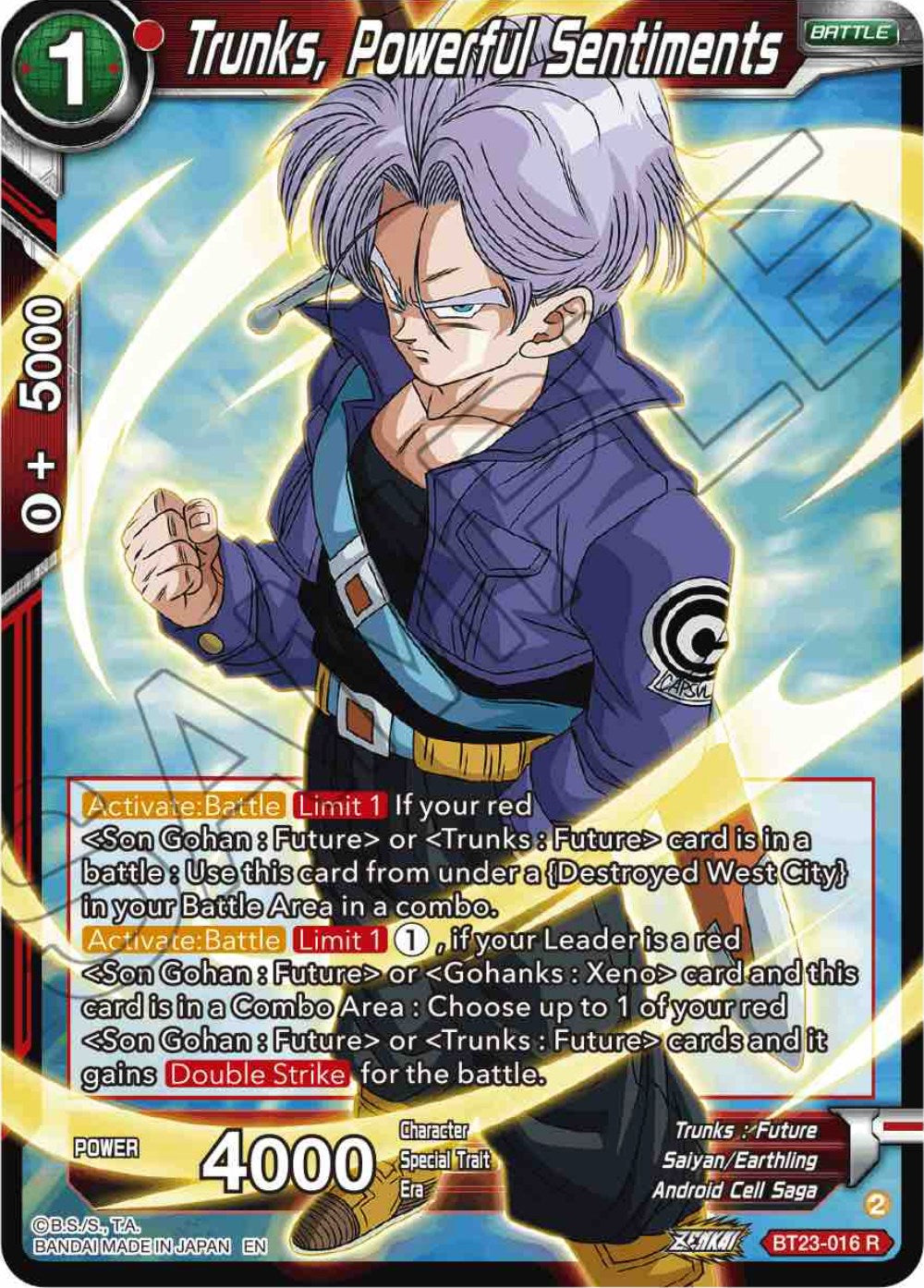 Trunks, Powerful Sentiments (BT23-016) [Perfect Combination] | Mindsight Gaming