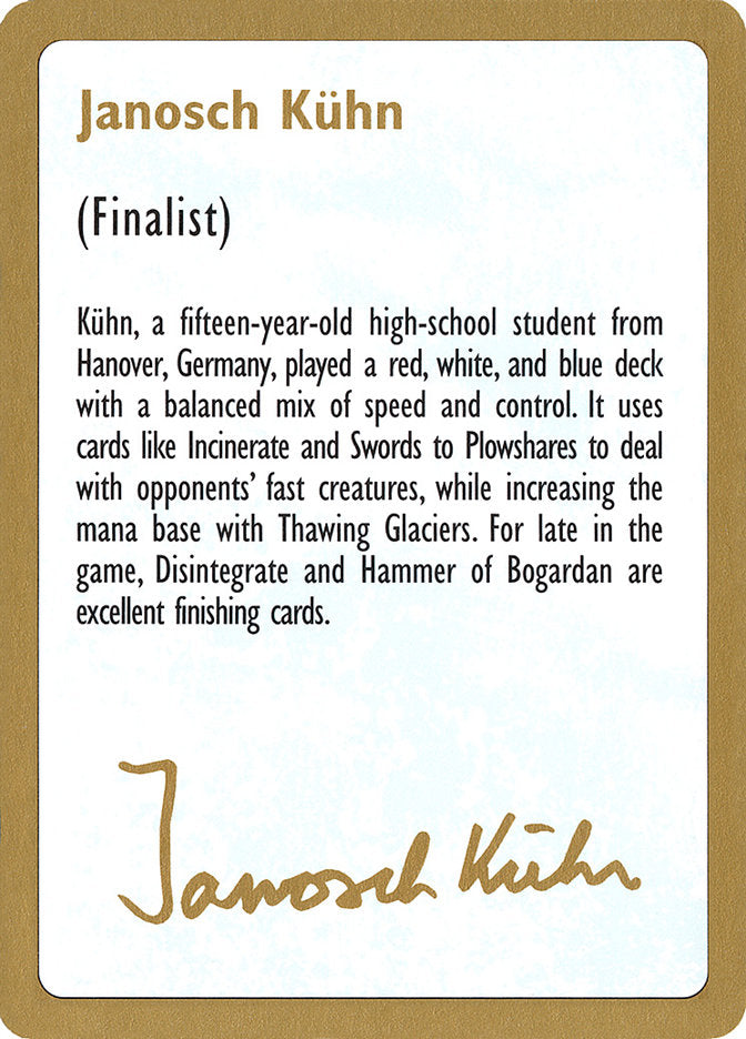 Janosch Kühn Bio [World Championship Decks 1997] | Mindsight Gaming