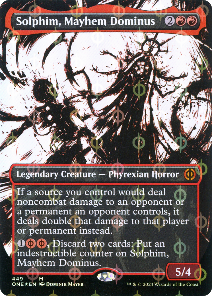 Solphim, Mayhem Dominus (Borderless Ichor Step-and-Compleat Foil) [Phyrexia: All Will Be One] | Mindsight Gaming