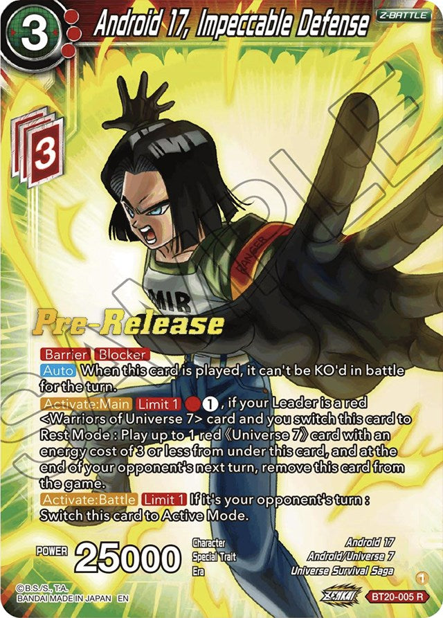 Android 17, Impeccable Defense (BT20-005) [Power Absorbed Prerelease Promos] | Mindsight Gaming