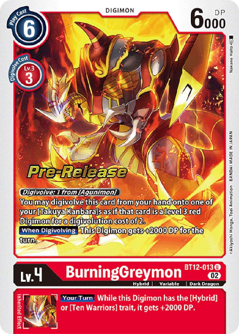 BurningGreymon [BT12-013] [Across Time Pre-Release Cards] | Mindsight Gaming