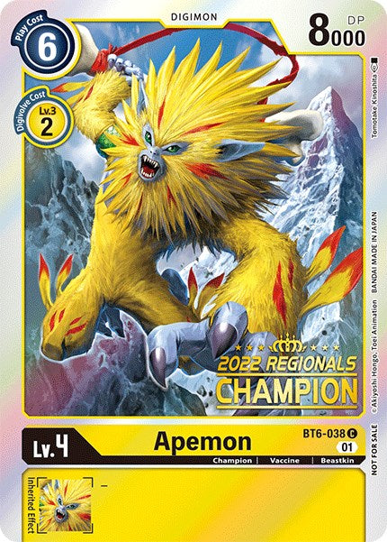 Apemon [BT6-038] (2022 Championship Online Regional) (Online Champion) [Double Diamond Promos] | Mindsight Gaming