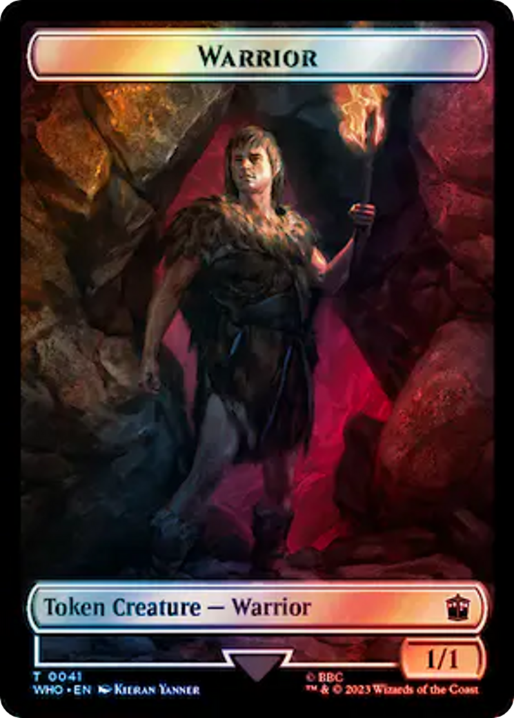 Warrior // Dinosaur Double-Sided Token (Surge Foil) [Doctor Who Tokens] | Mindsight Gaming
