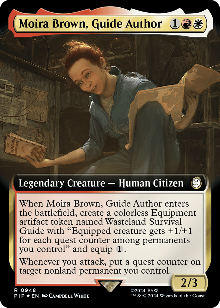 Moira Brown, Guide Author (Extended Art) (Surge Foil) [Fallout] | Mindsight Gaming